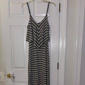 Mossimo Grey/White Striped maxi flounce dress size small